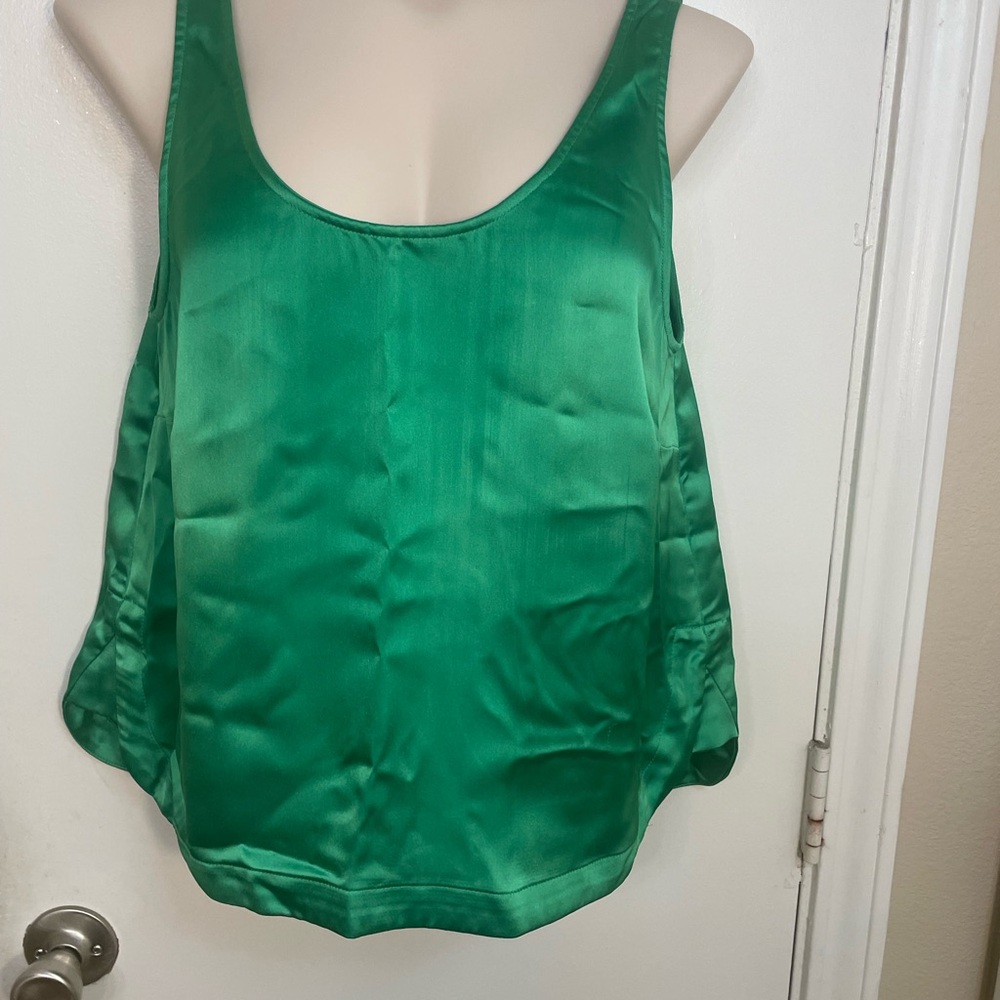 LOFT Green Satin Scoop Neck Women's Tank Top